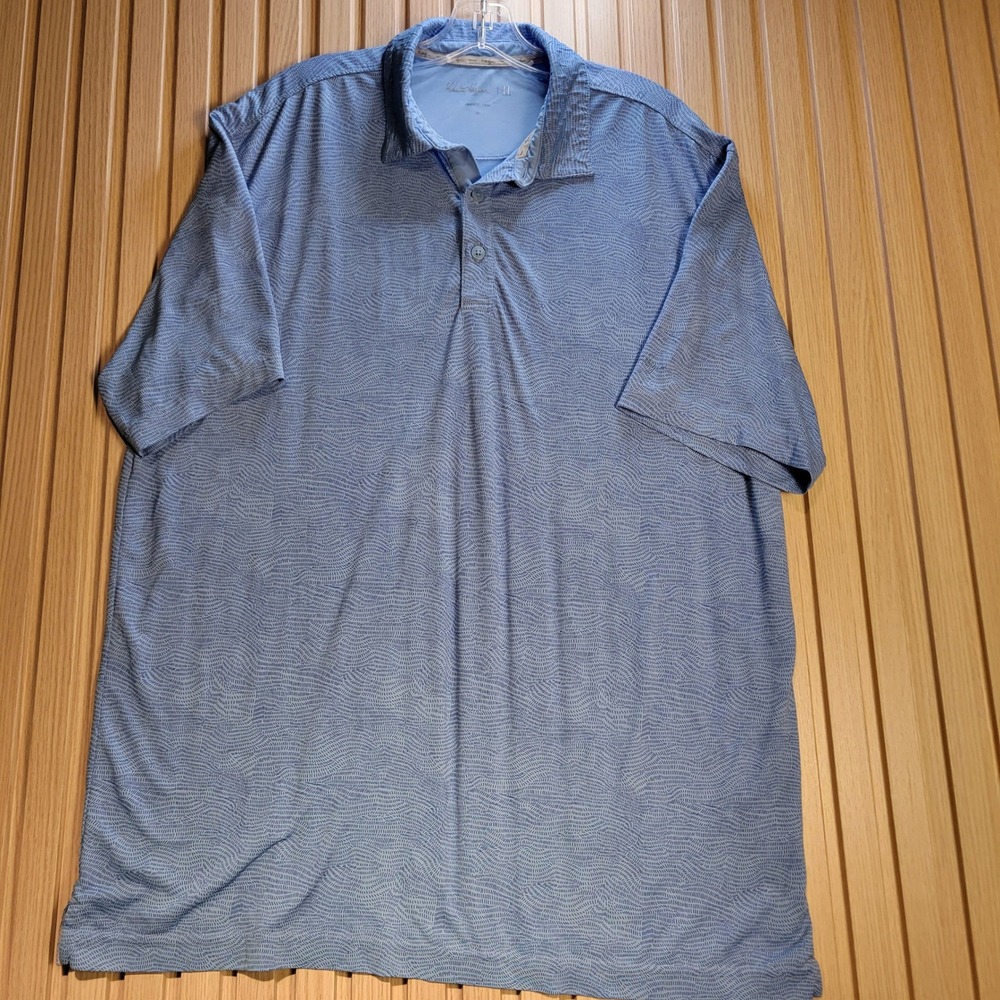 Walter Hagen 11 Mens Golf Polo Shirt Blue Geometric Wave Pattern Large Stretch
